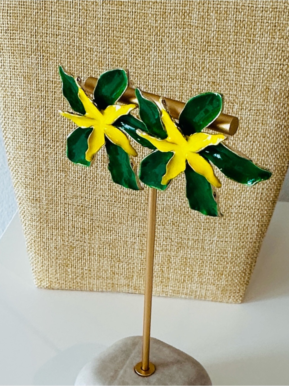 Fashion Jewelry Yellow & Green Floral Stud Earrings
